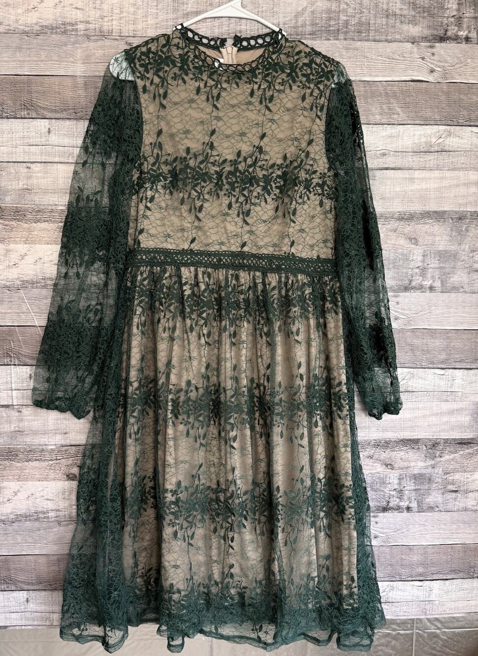 JJs House Leneve Women's Green Sheer Lace Lined Cocktail Party Dress XL